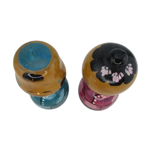 Vintage Pair Nodder Doll Wood Hand Painted Bobbleheads 5" Tall - Picture 5 of 6